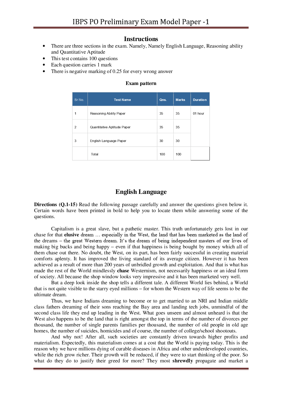 IBPS PO Pre Previous Year Paper With Answer Set-1 - Page 2