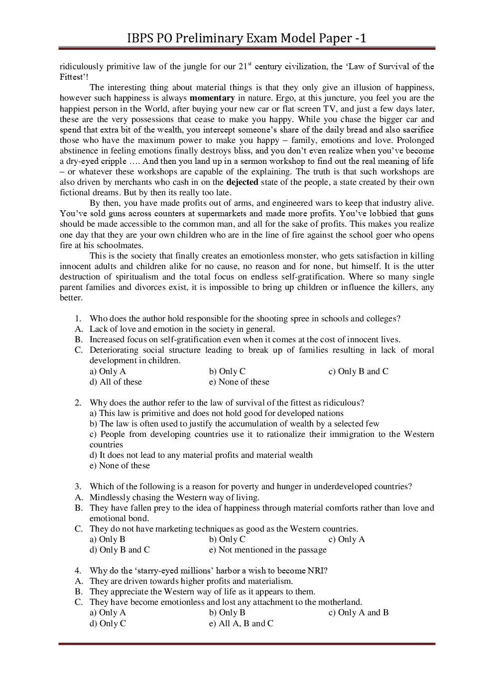 IBPS PO Pre Previous Year Paper With Answer Set-1 - Page 3