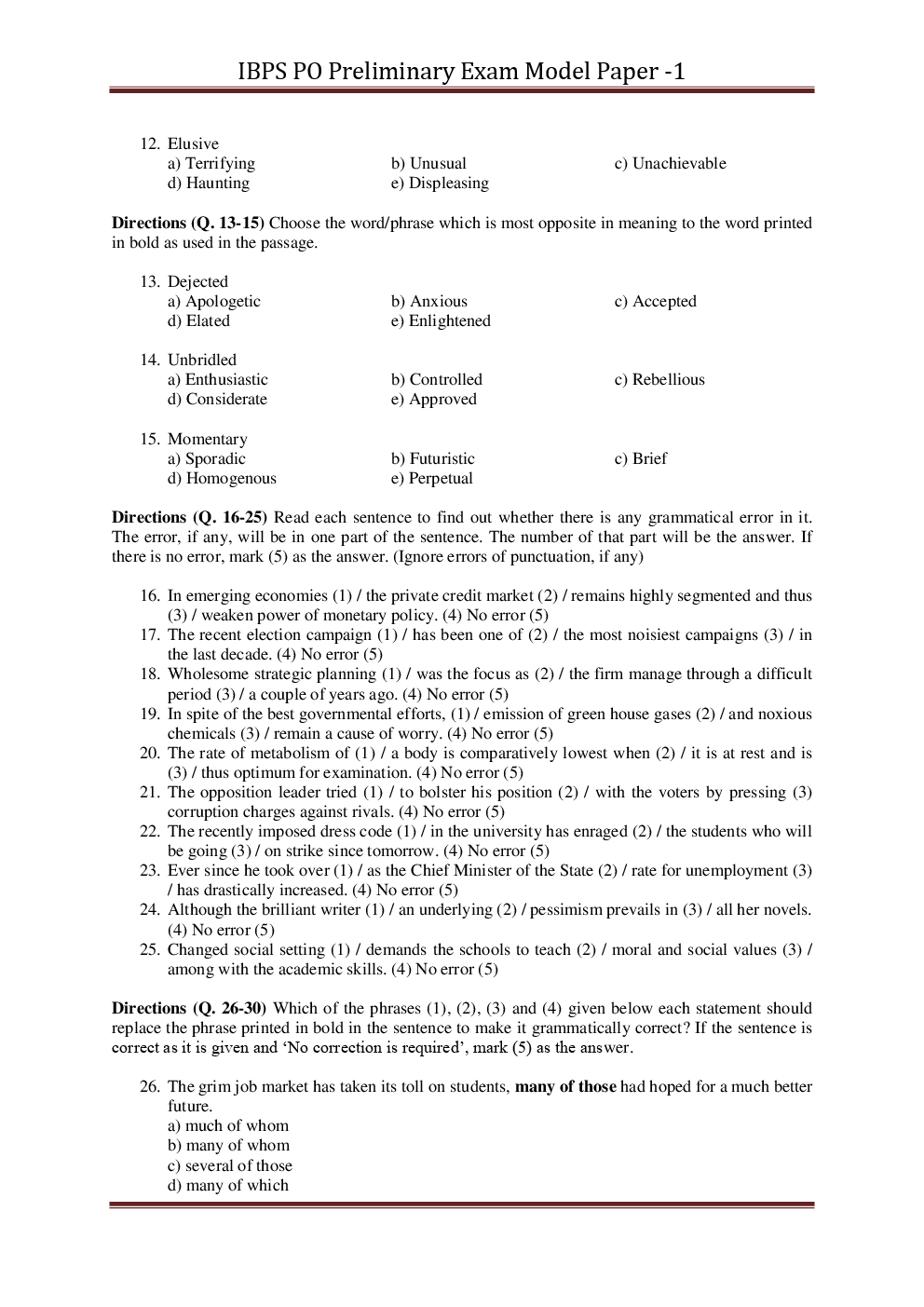 IBPS PO Pre Previous Year Paper With Answer Set-1 - Page 5