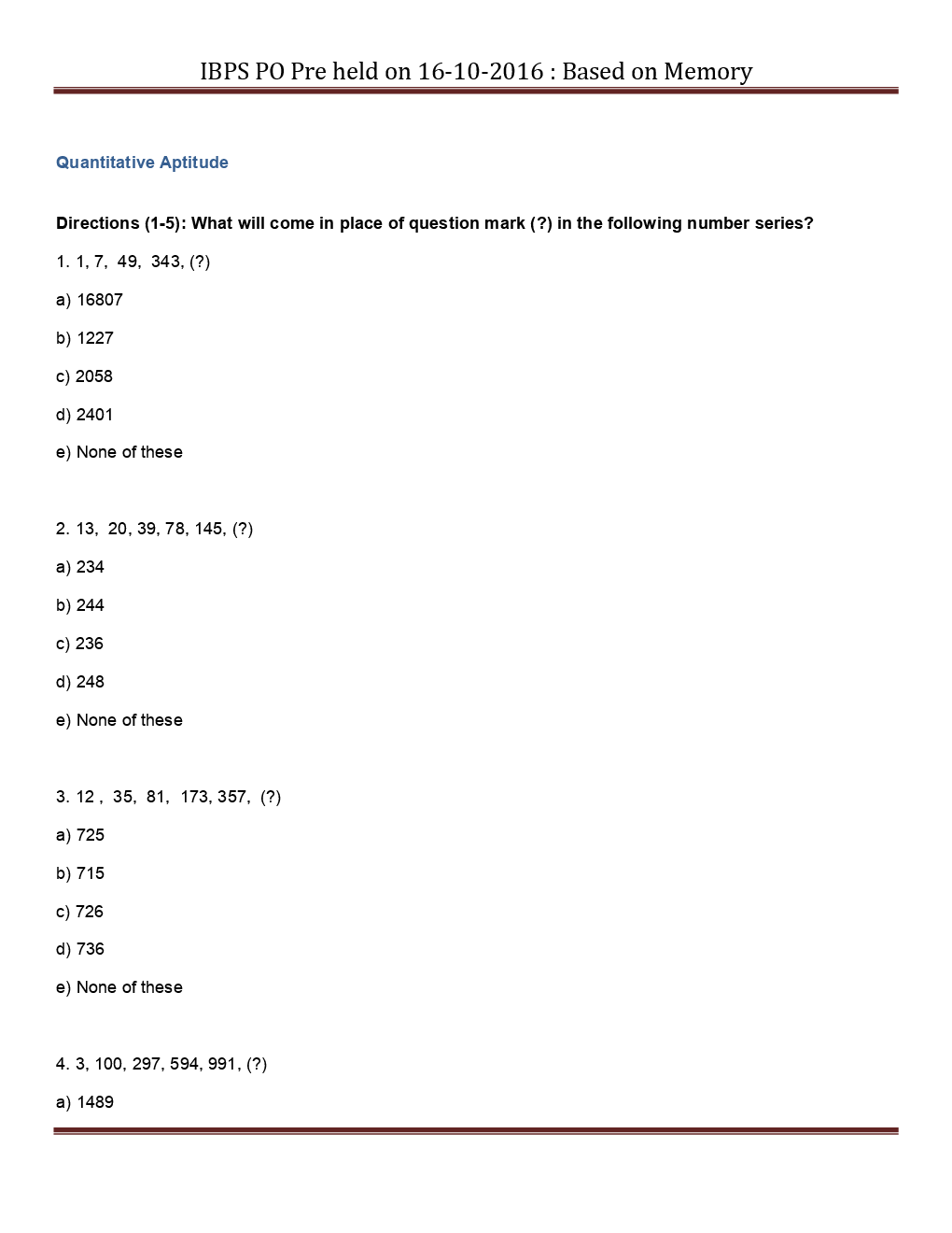 IBPS PO Pre Previous Year Paper With Answer 2016 - Page 2