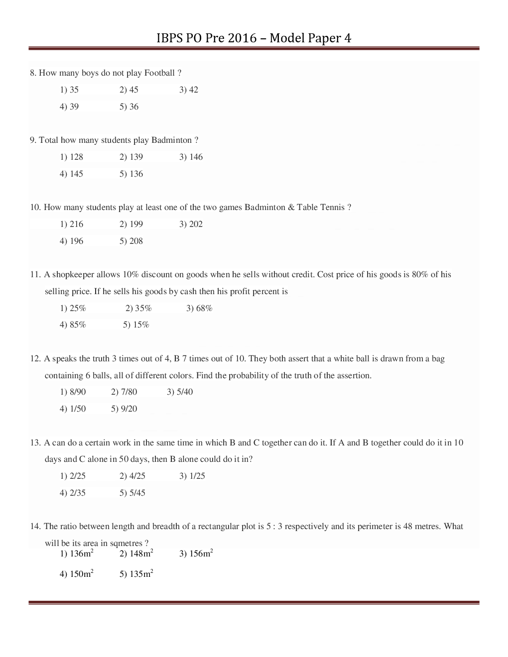 IBPS PO Pre Model Paper With Answer Paper-4 2016 - Page 4