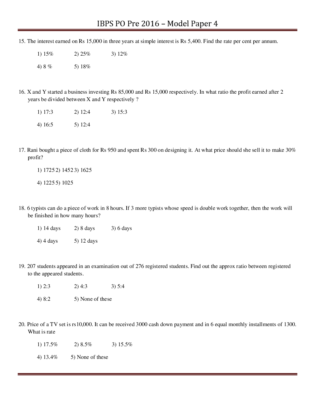 IBPS PO Pre Model Paper With Answer Paper-4 2016 - Page 5