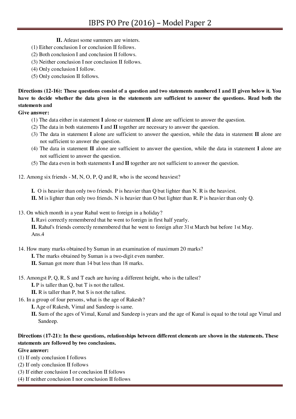 IBPS PO Pre Model Paper With Answer Paper-2 2016 - Page 4