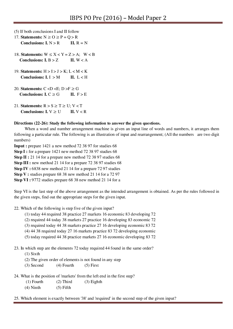 IBPS PO Pre Model Paper With Answer Paper-2 2016 - Page 5