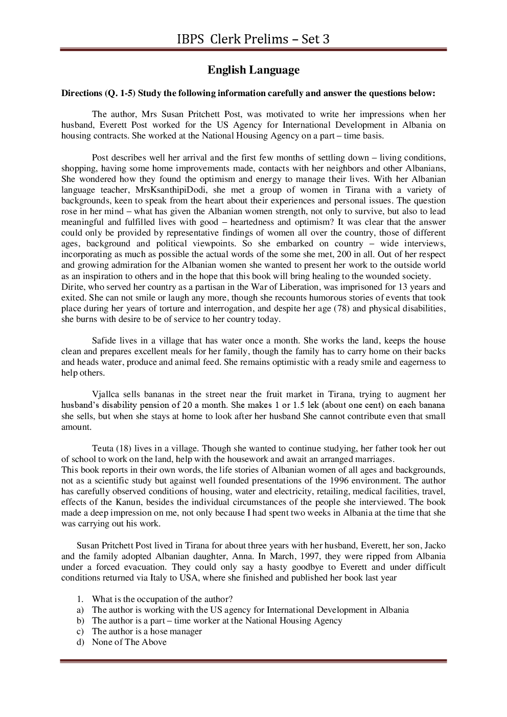 IBPS Clerk Pre Previous Year Paper With Answer Set-3 - Page 2