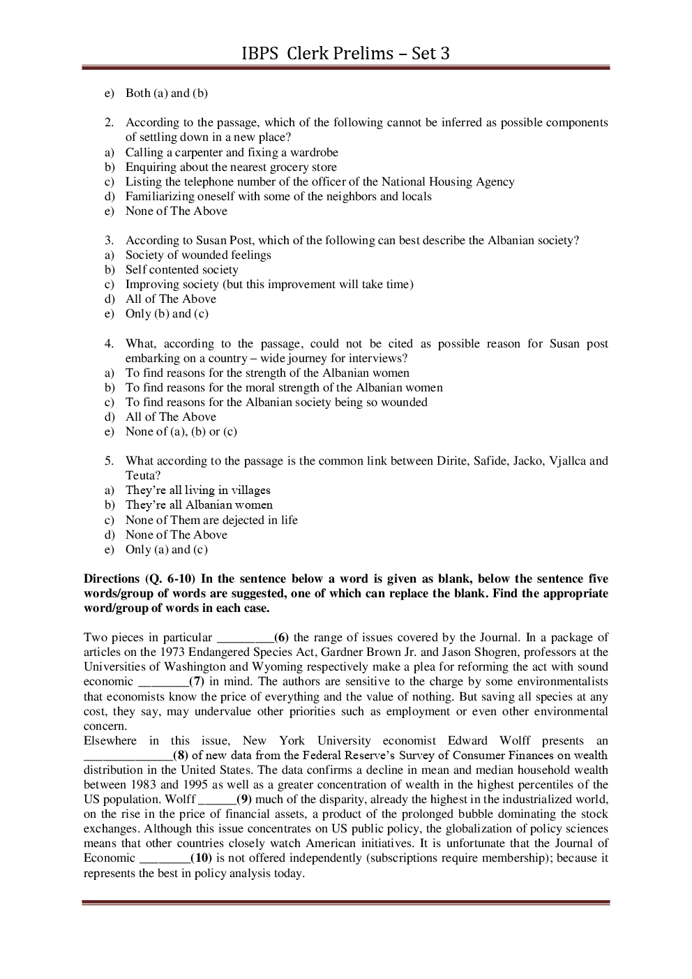 IBPS Clerk Pre Previous Year Paper With Answer Set-3 - Page 3