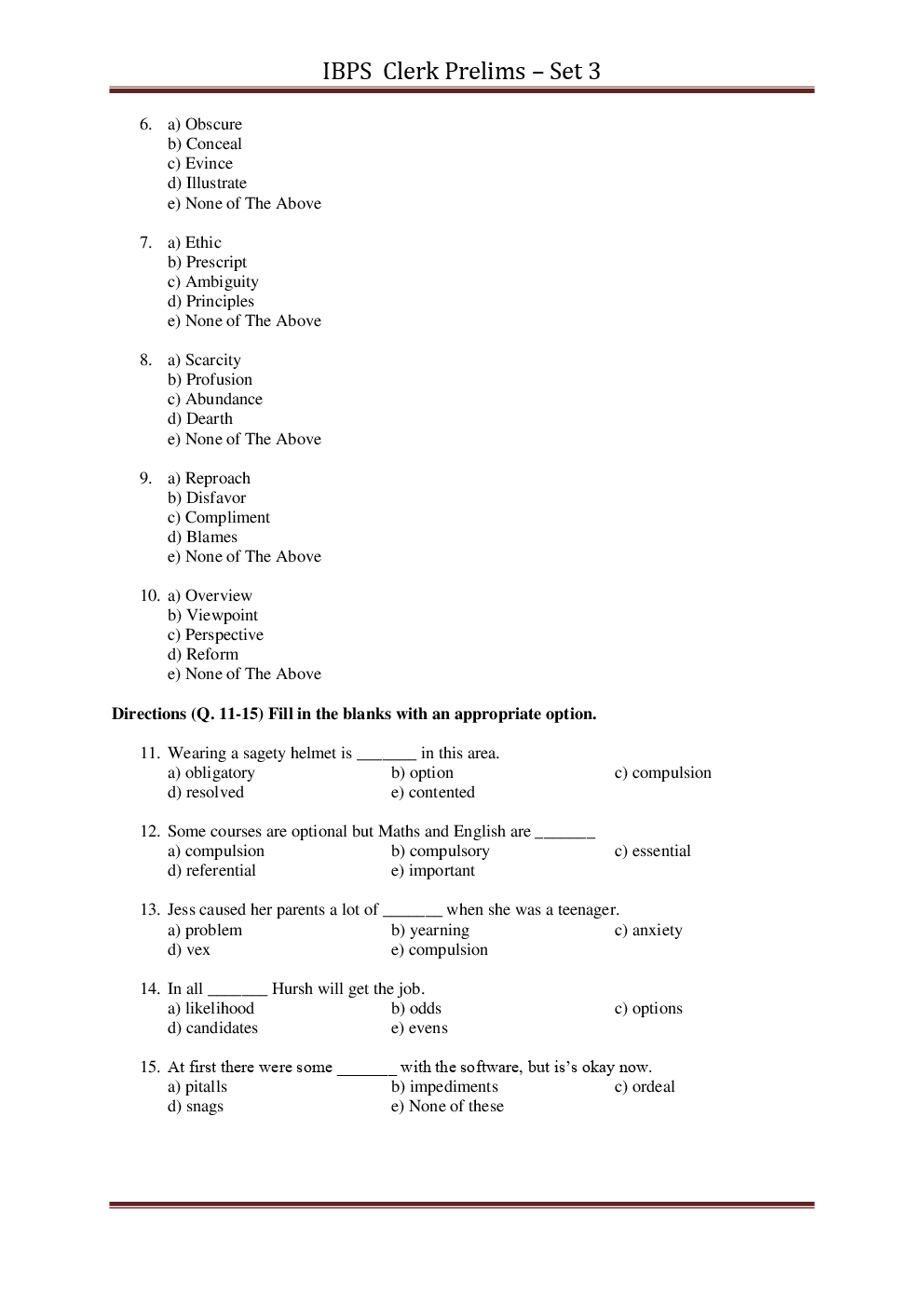 IBPS Clerk Pre Previous Year Paper With Answer Set-3 - Page 4