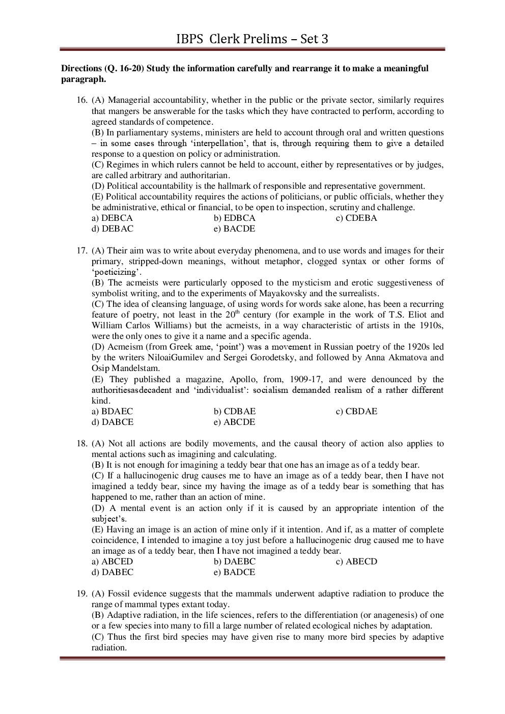 IBPS Clerk Pre Previous Year Paper With Answer Set-3 - Page 5