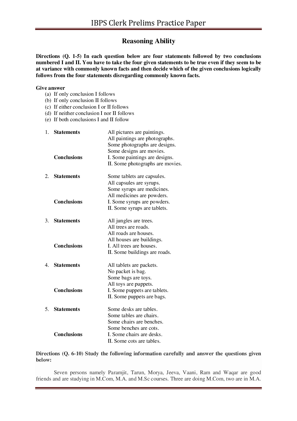 IBPS Clerk Pre Practice Paper - Page 2