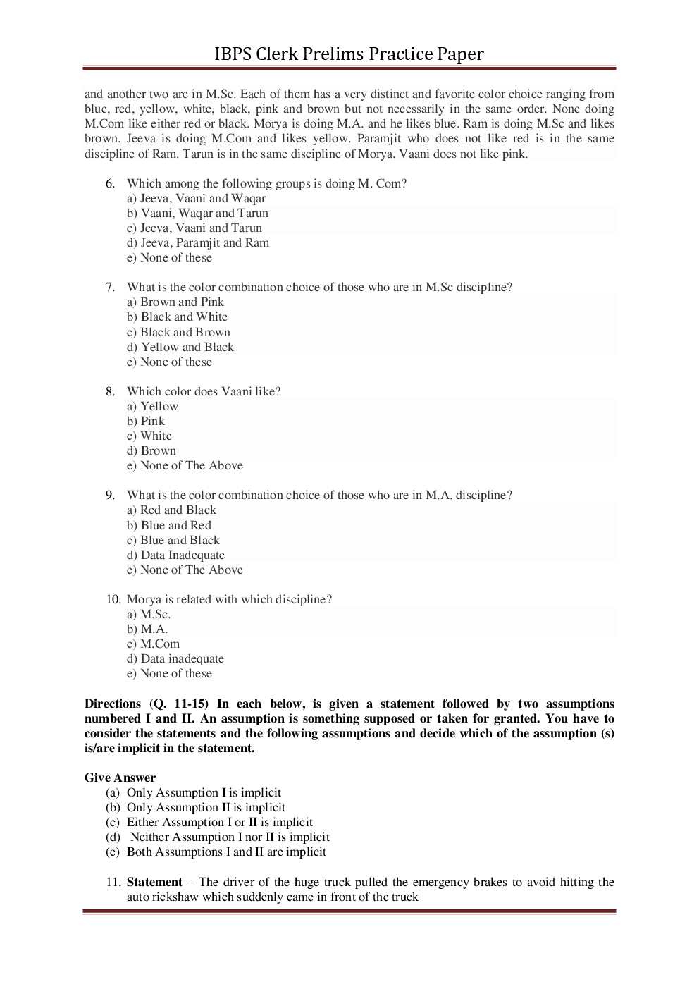 IBPS Clerk Pre Practice Paper - Page 3