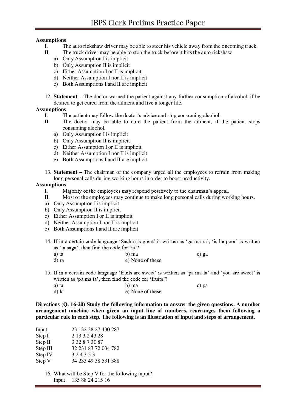 IBPS Clerk Pre Practice Paper - Page 4