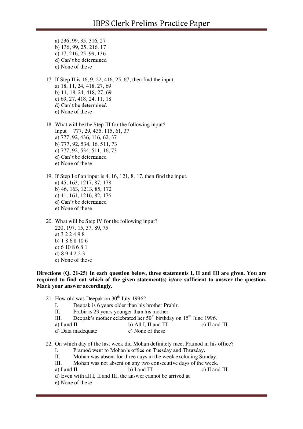 IBPS Clerk Pre Practice Paper - Page 5