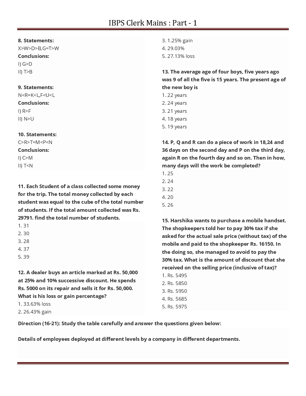 IBPS Clerk Mains Previous Year Paper With Answer Part-1 - Page 3