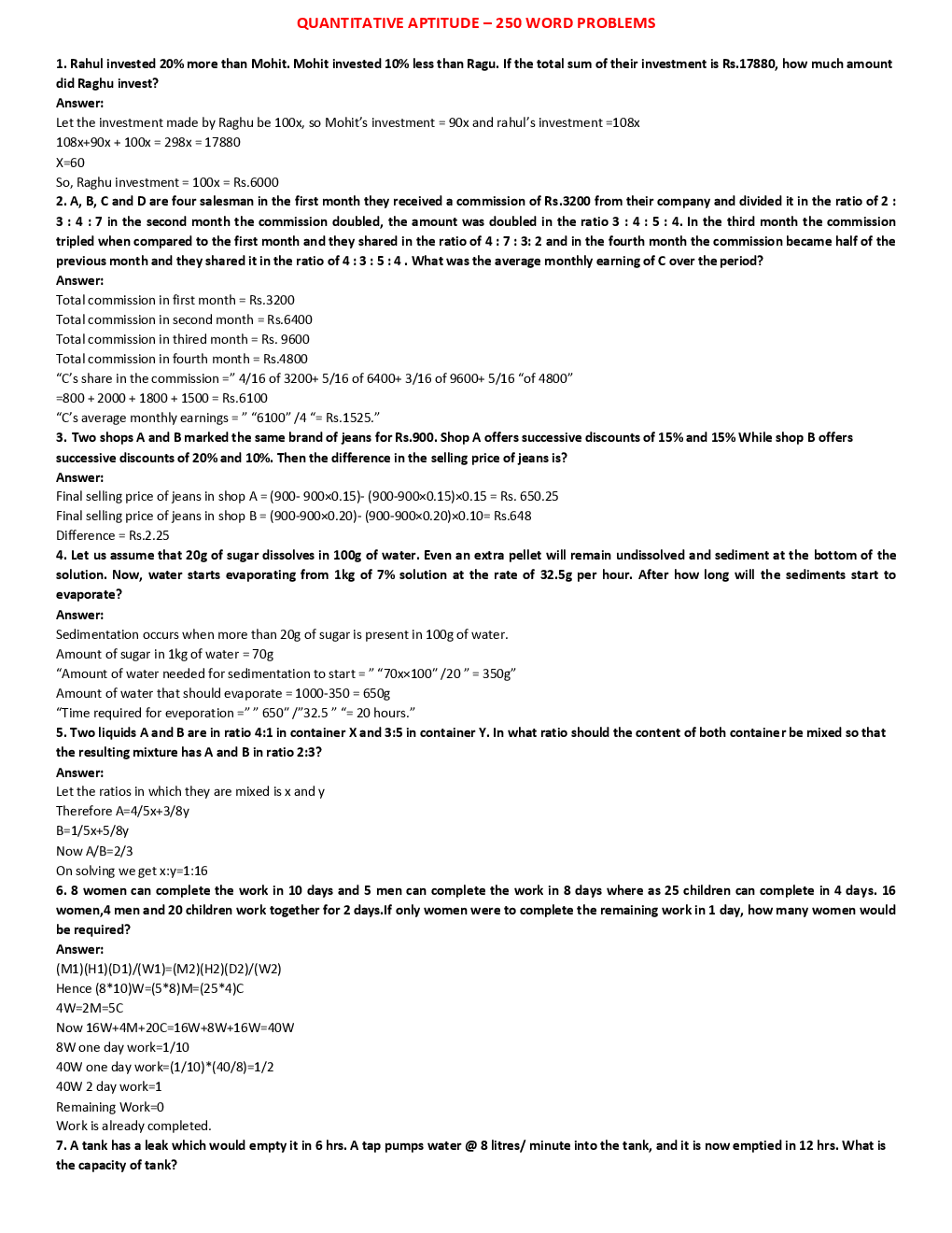 MCQs Quantitative Aptitude (250 Word Problems) With Solutions For LIC Exam - Page 2