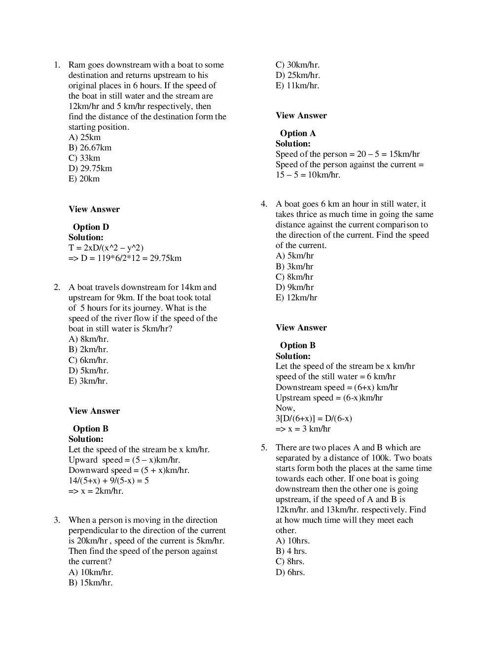 MCQs Quantitative Aptitude (Boat Stream) With Solutions For LIC Exam - Page 3