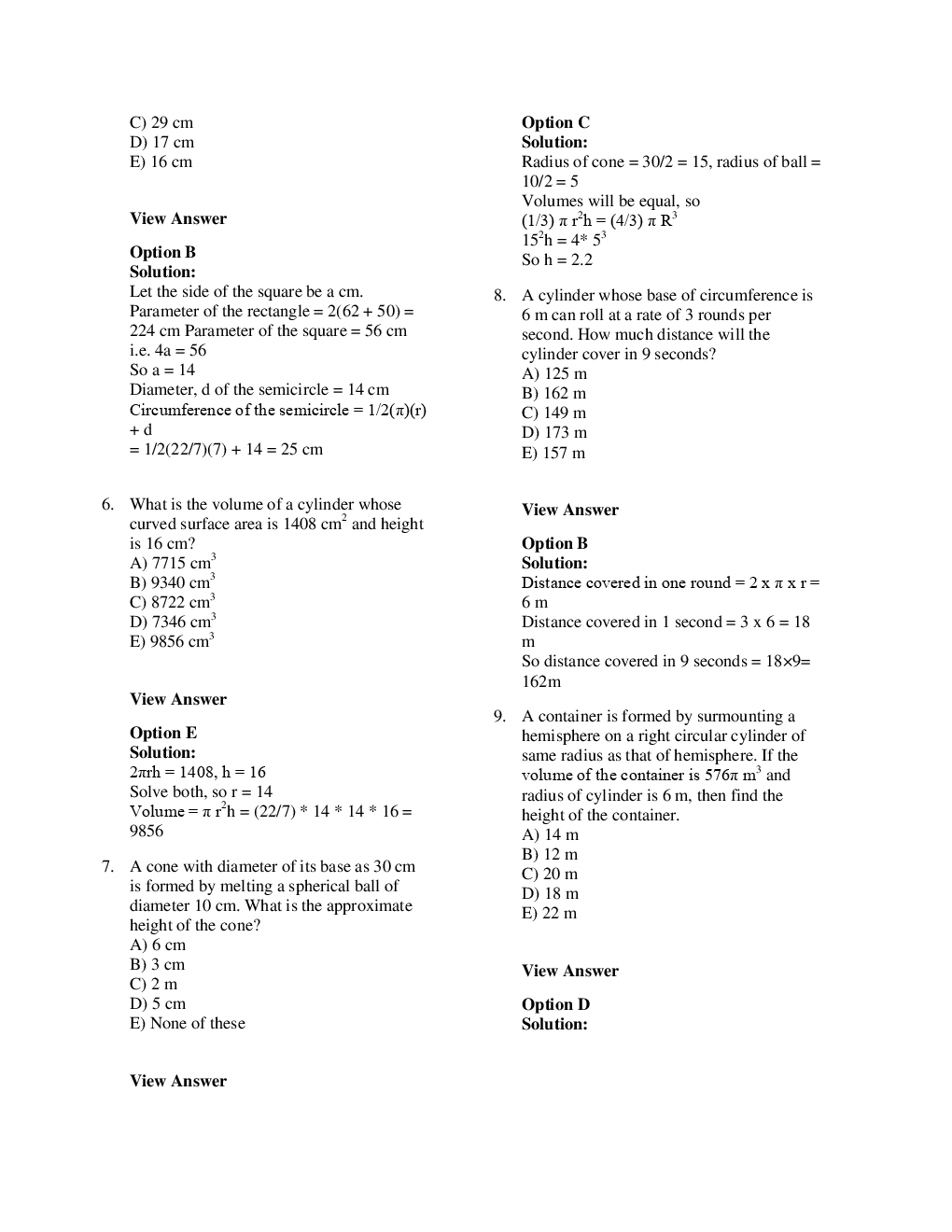 MCQs Quantitative Aptitude (Mensuration) With Solutions For LIC Exam - Page 4