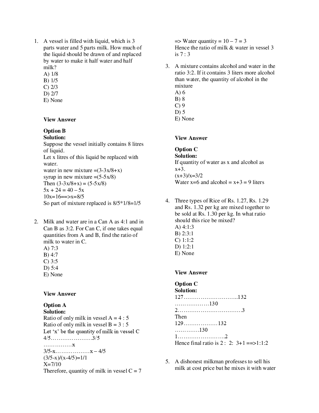 MCQs Quantitative Aptitude (Mixtures Alligation) With Solutions For LIC Exam - Page 3