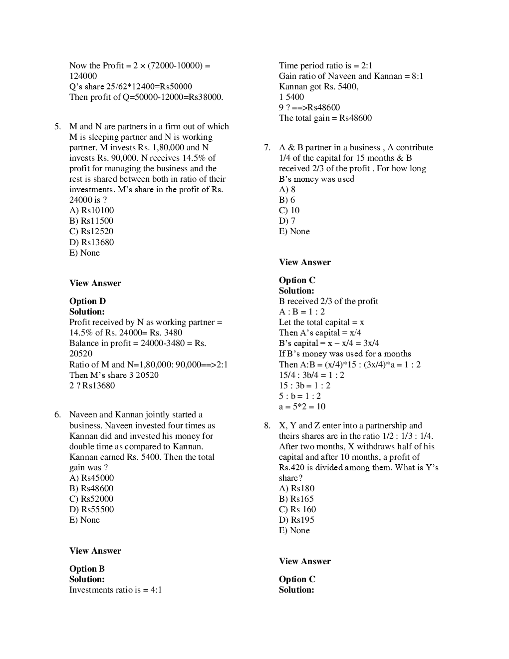 MCQs Quantitative Aptitude (Partnership) With Solutions For LIC Exam - Page 4
