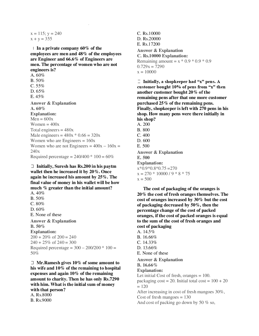 MCQs Quantitative Aptitude (Percentage) With Solutions For LIC Exam - Page 4
