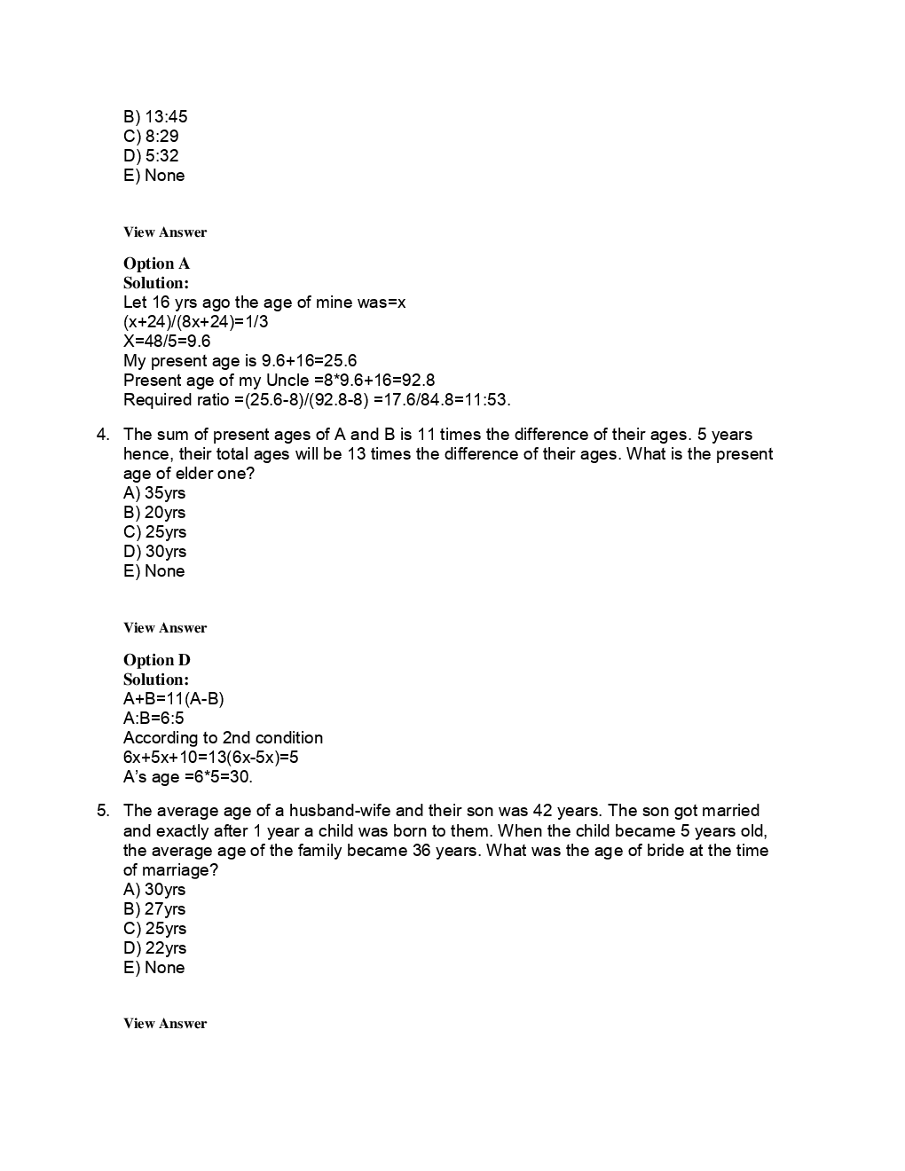MCQs Quantitative Aptitude (Problem On Ages) With Solutions For LIC Exam - Page 4