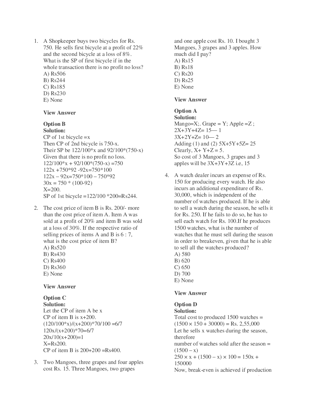MCQs Quantitative Aptitude (Profit And Loss) With Solutions For LIC Exam - Page 3