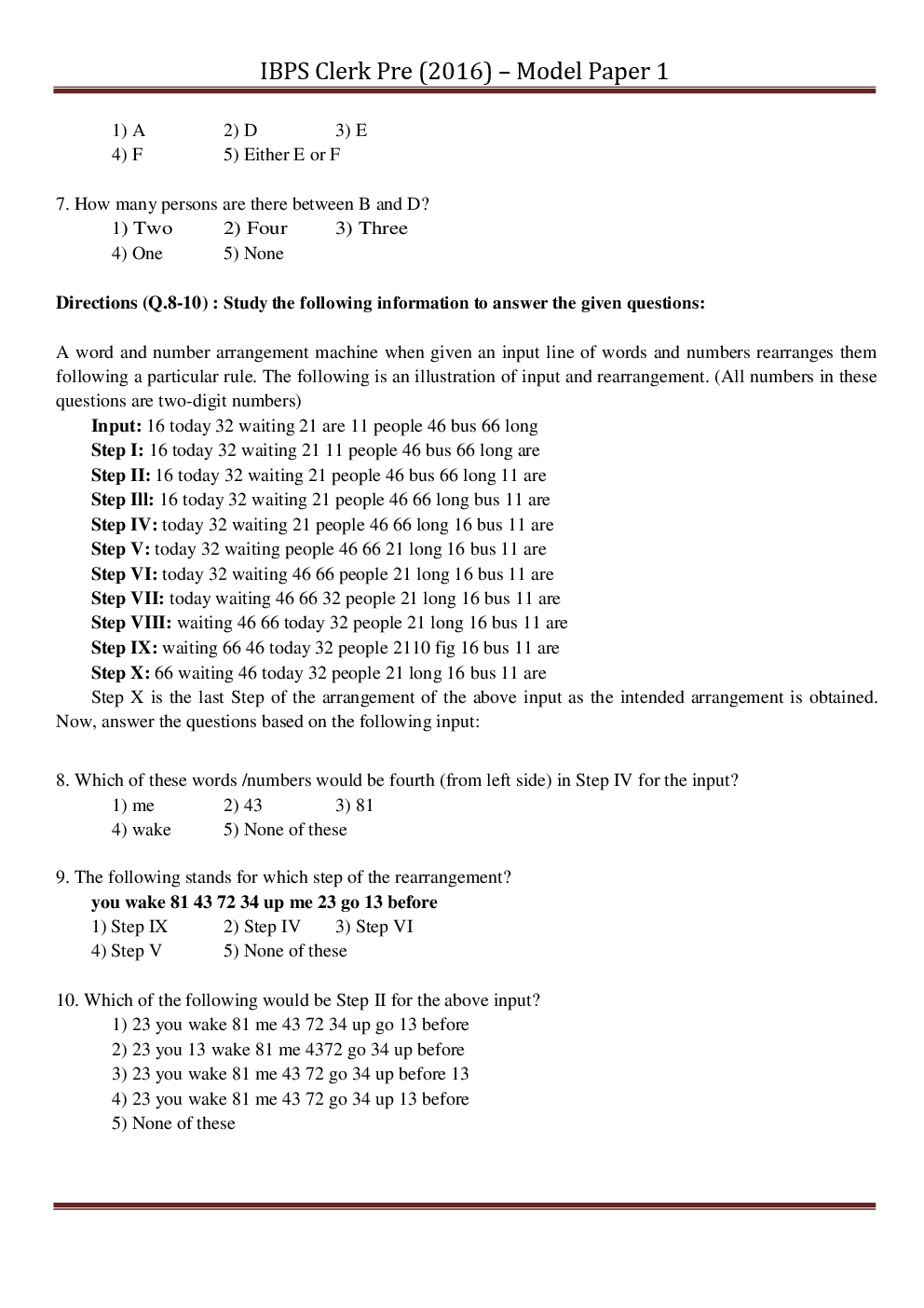 IBPS Clerk Pre Model Paper With Answer Paper-1 2016 - Page 3