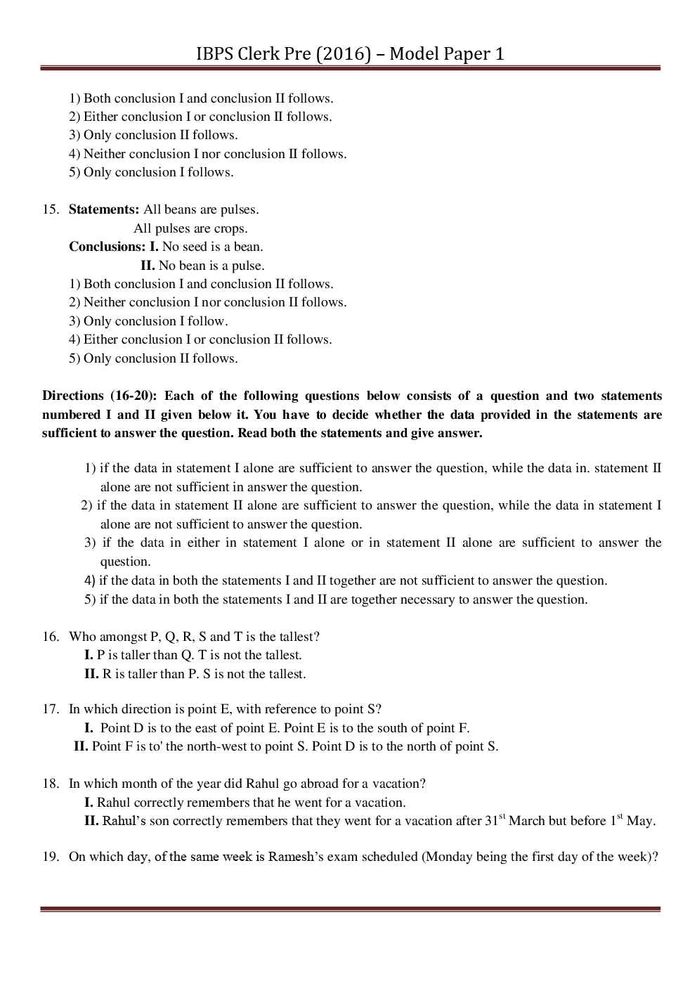 IBPS Clerk Pre Model Paper With Answer Paper-1 2016 - Page 5