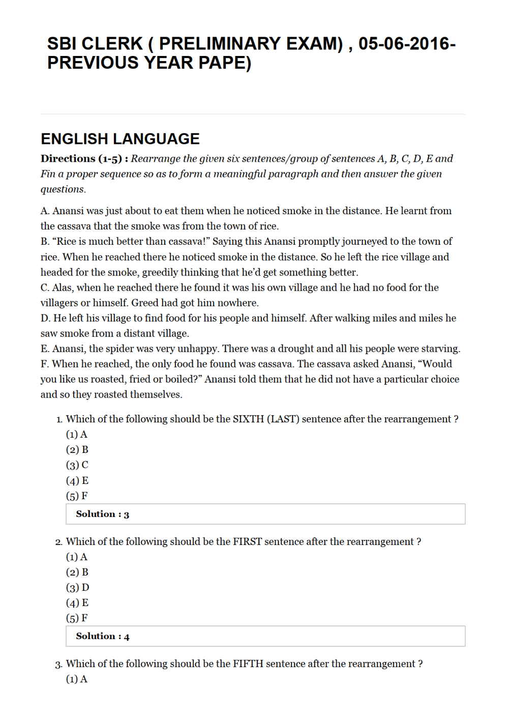 SBI Clerk Pre Previous Year Paper With Answer 2016 - Page 2