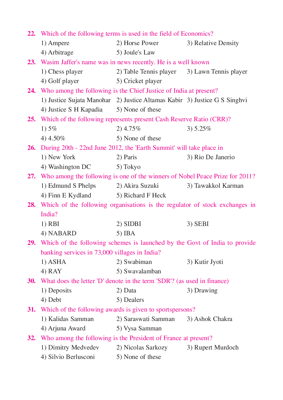 SBI Clerk Previous Year Paper With Answer 2012 - Page 5