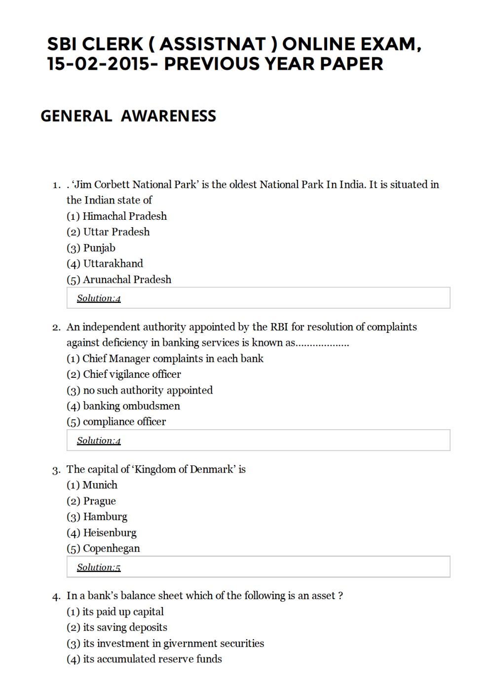 SBI Clerk Previous Year Paper With Answer Paper-1 2015 - Page 2