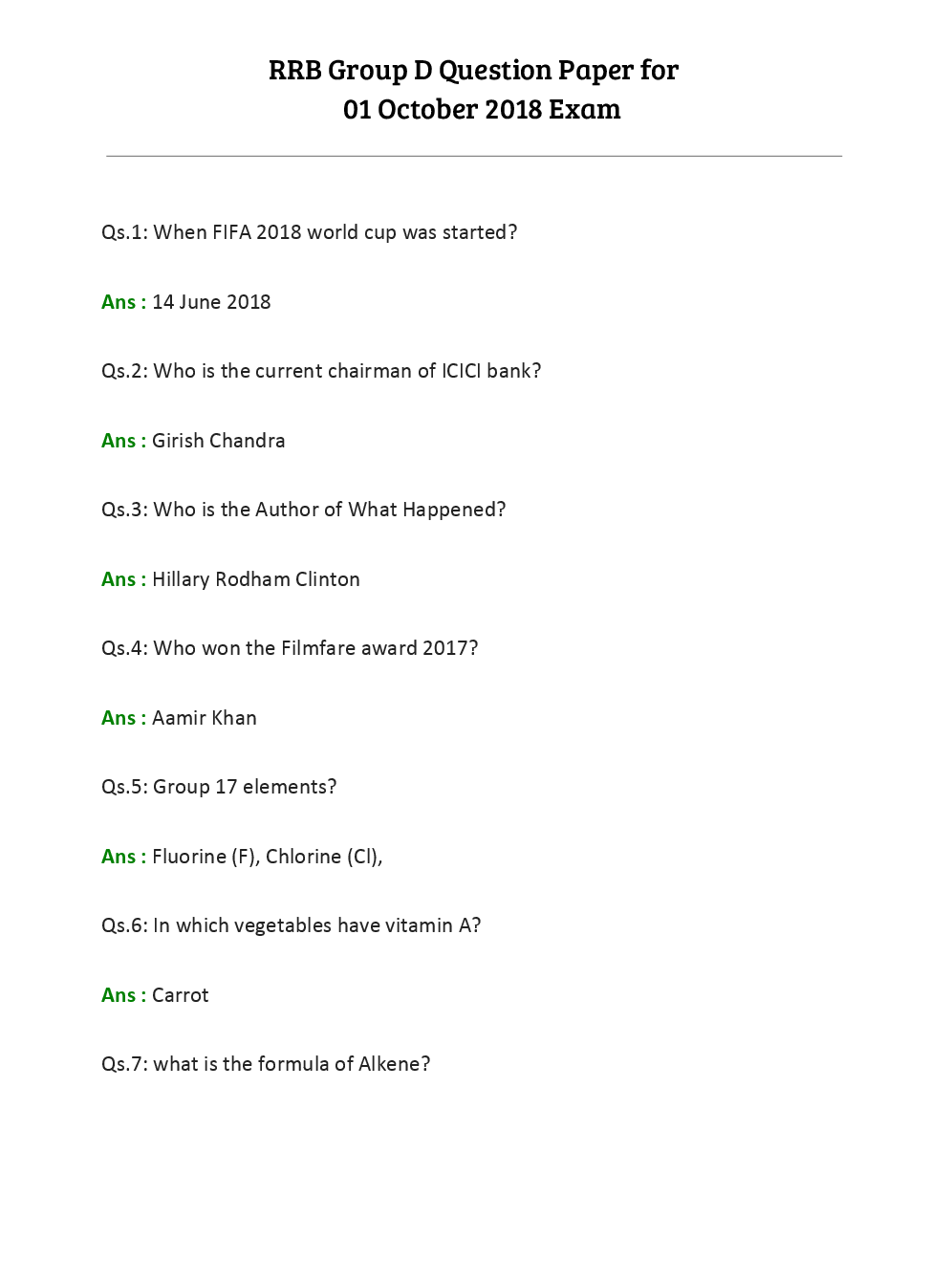 RRB Group D Question Paper With Answer 2018 - Page 2