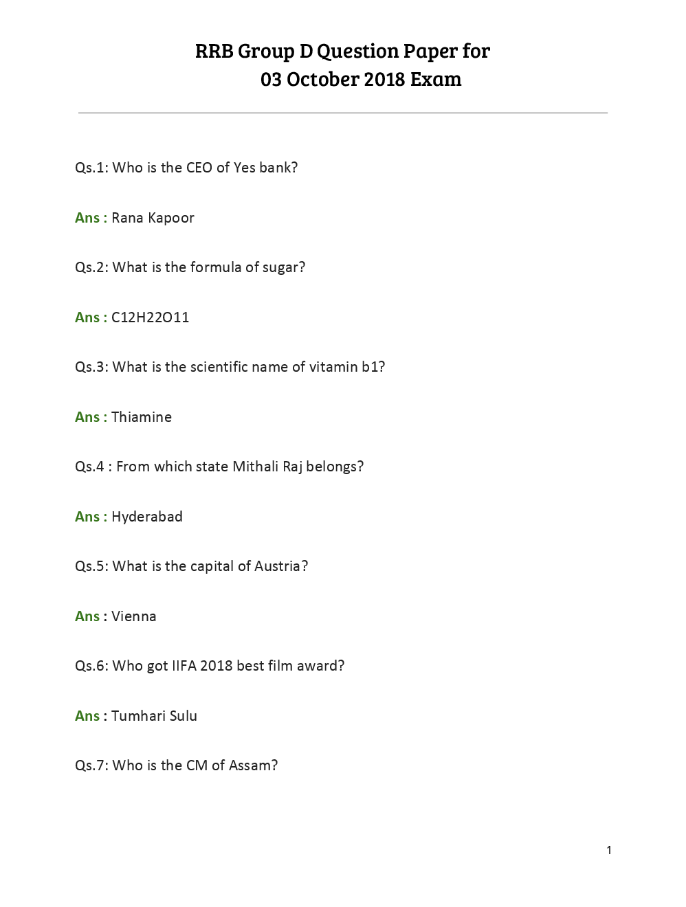 RRB Group D Question Paper With Answer 2018 - Page 4