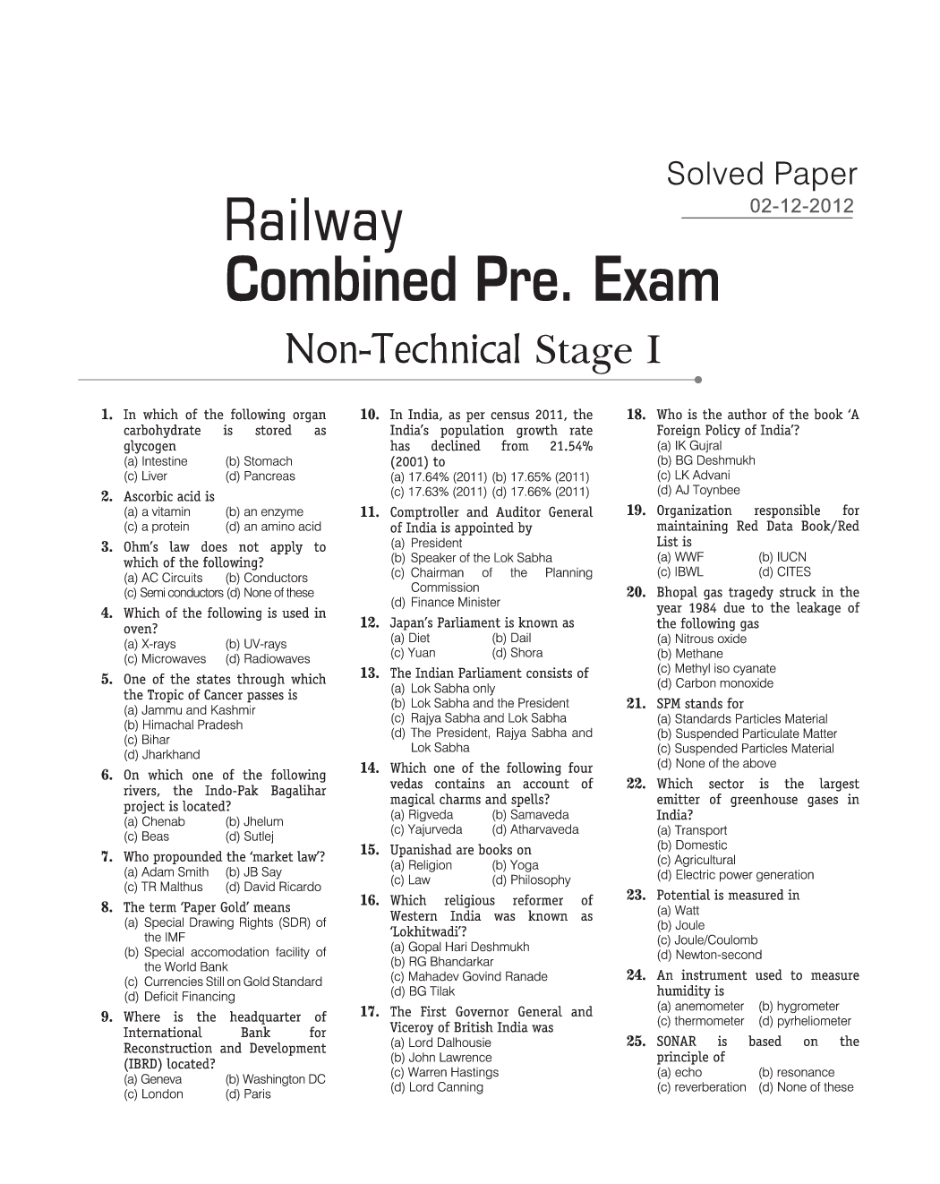 RRB NTPC Previous Year Paper With Answer 2012 Paper-8 - Page 2