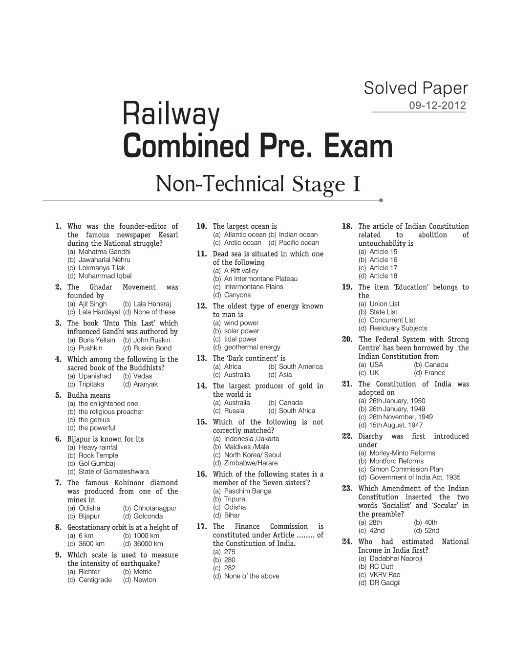 RRB NTPC Previous Year Paper With Answer 2012 Paper-10 - Page 2