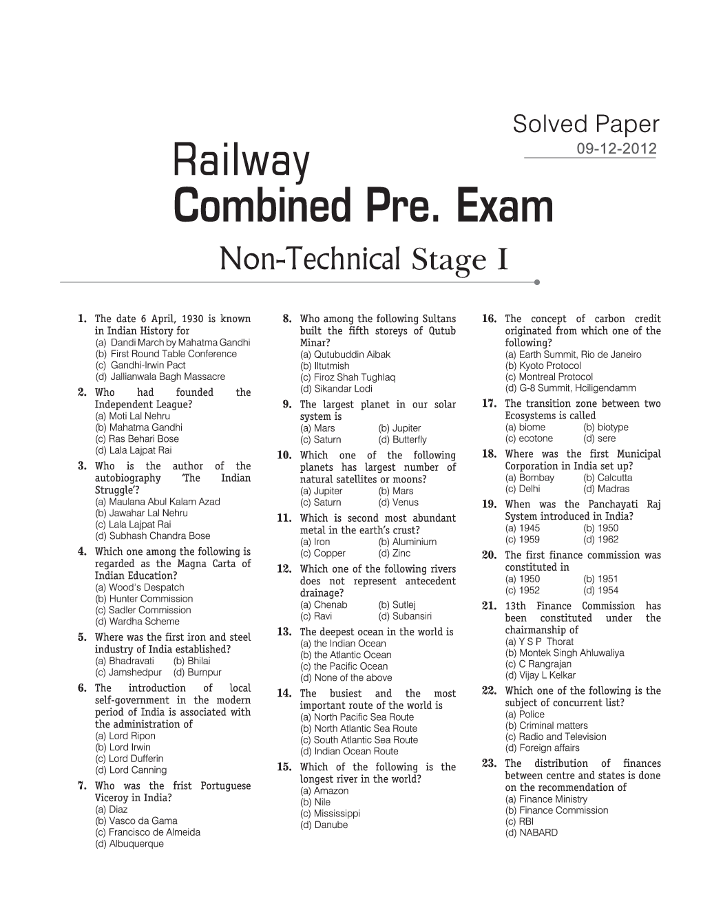 RRB NTPC Previous Year Paper With Answer 2012 Paper-11 - Page 2