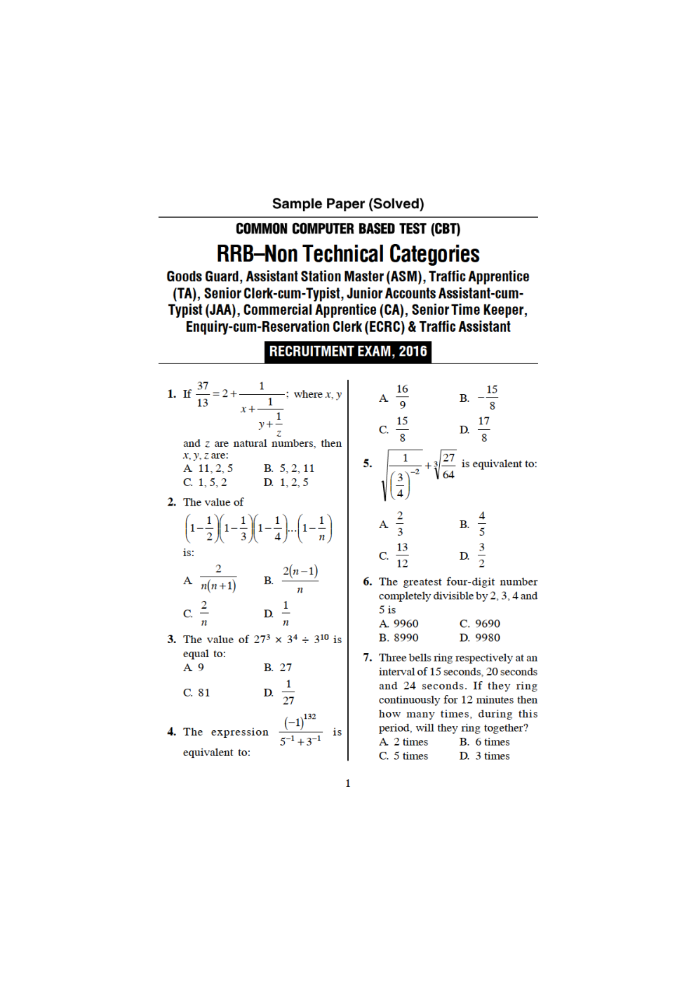 RRB NTPC  Practice Paper-1 2016 - Page 2
