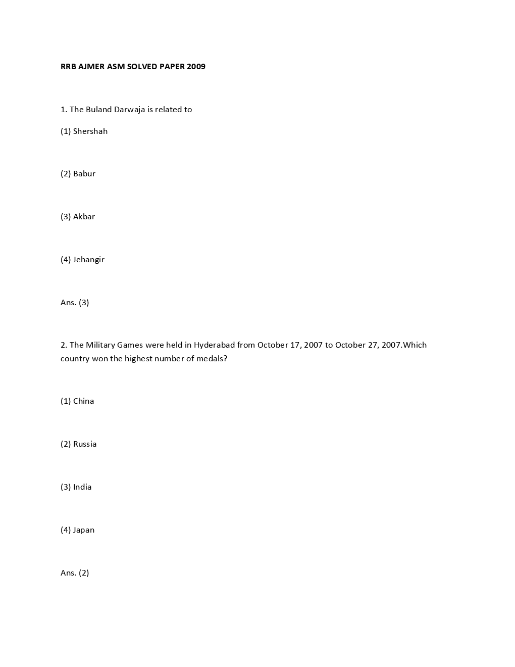 RRB ASM Solved Paper 2009 Paper-2 - Page 2
