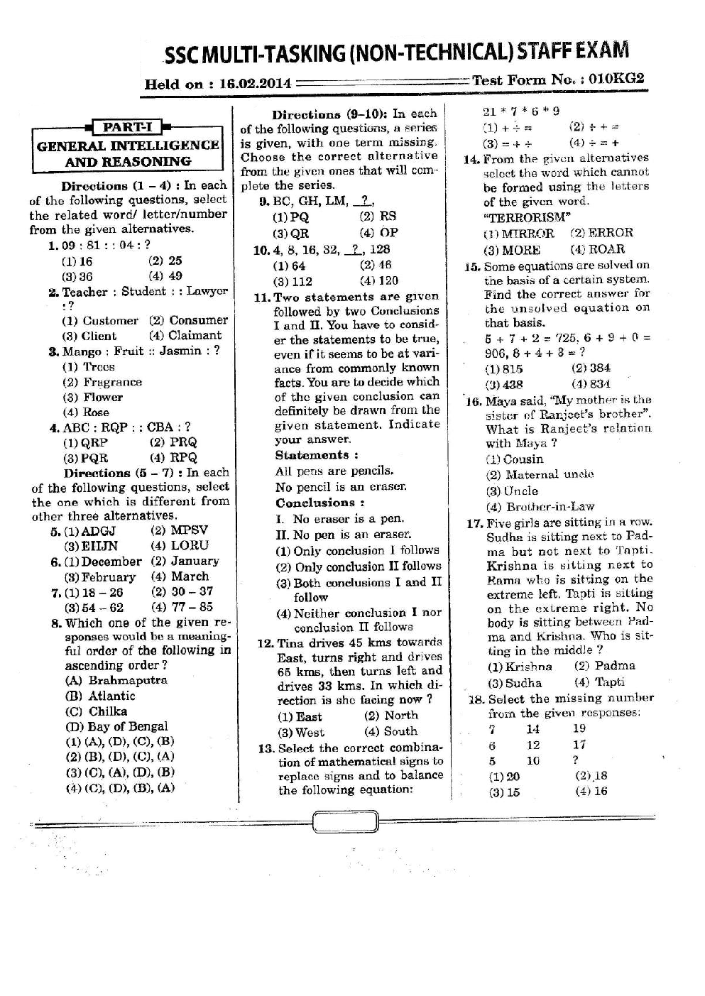 SSC MTS (Non-Technical) Previous Year Paper With Answer 2014 - Page 2