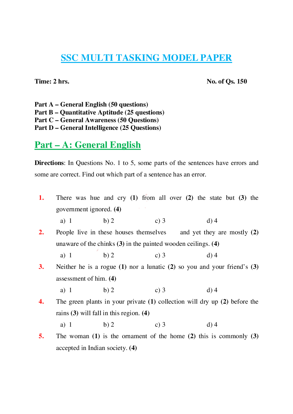 SSC MTS Model Paper Previous Year With Answer - Page 2