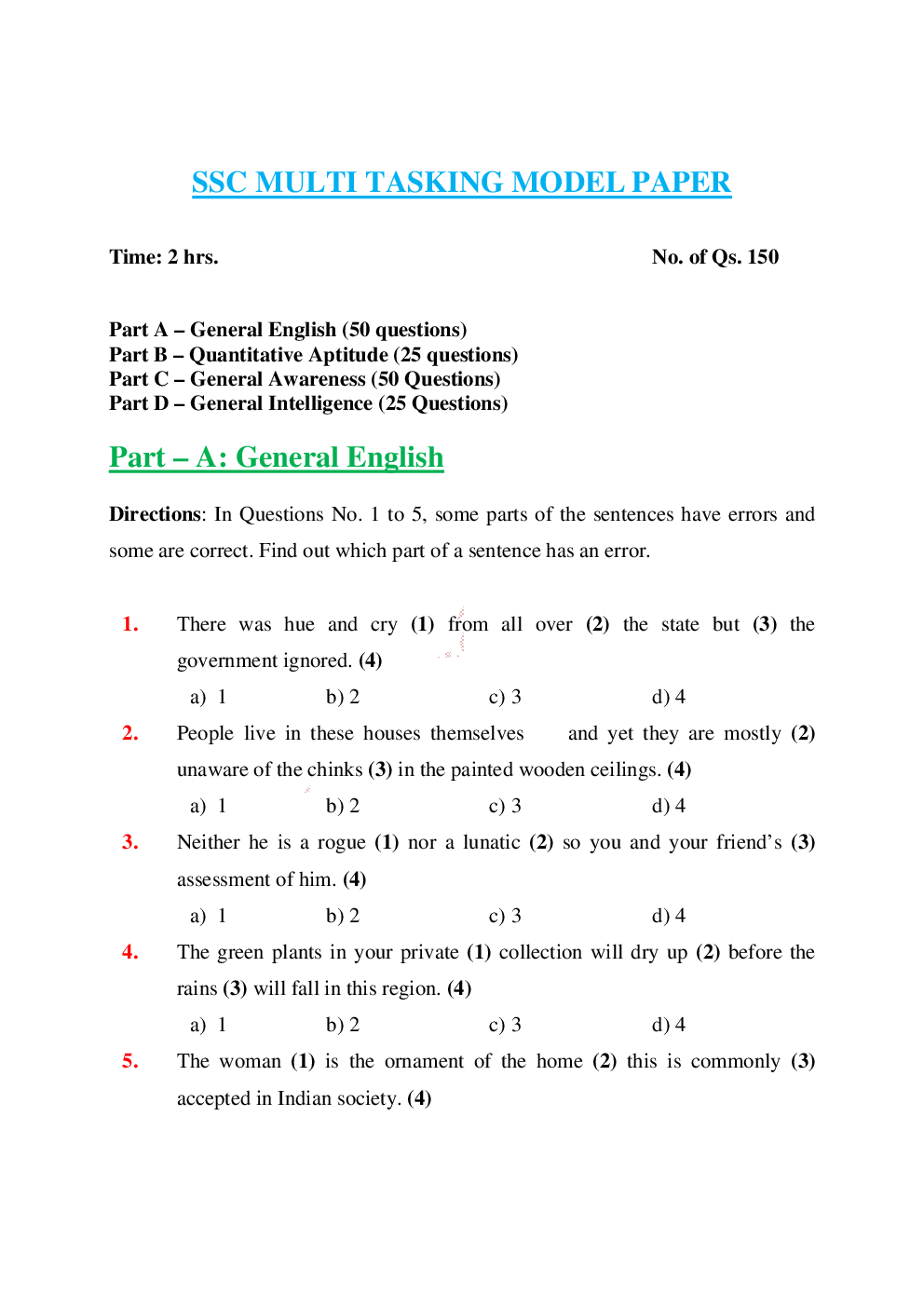 SSC MTS Previous Year Paper With Answer 2015 - Page 2