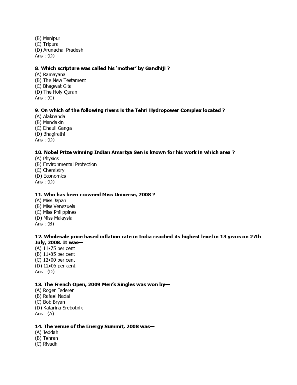 SSC SI (General Awareness) Solved Paper 2009 - Page 3