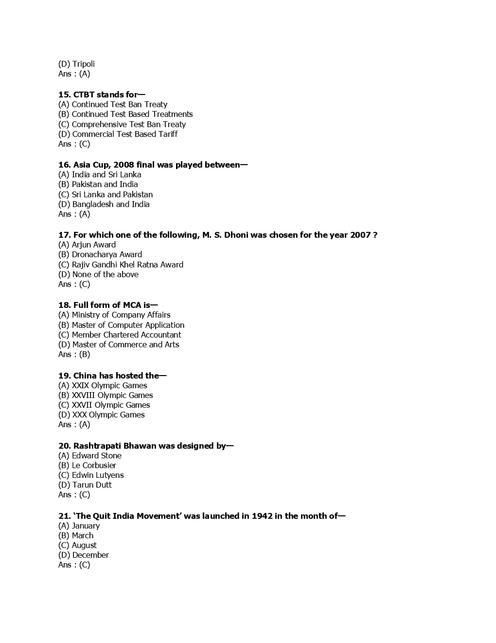 SSC SI (General Awareness) Solved Paper 2009 - Page 4