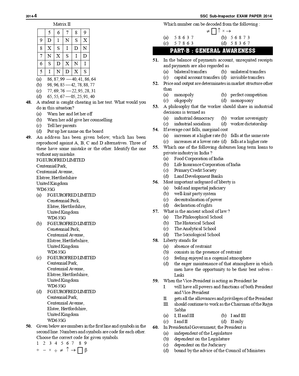 SSC SI Previous Year Paper With Answer 2014 - Page 5