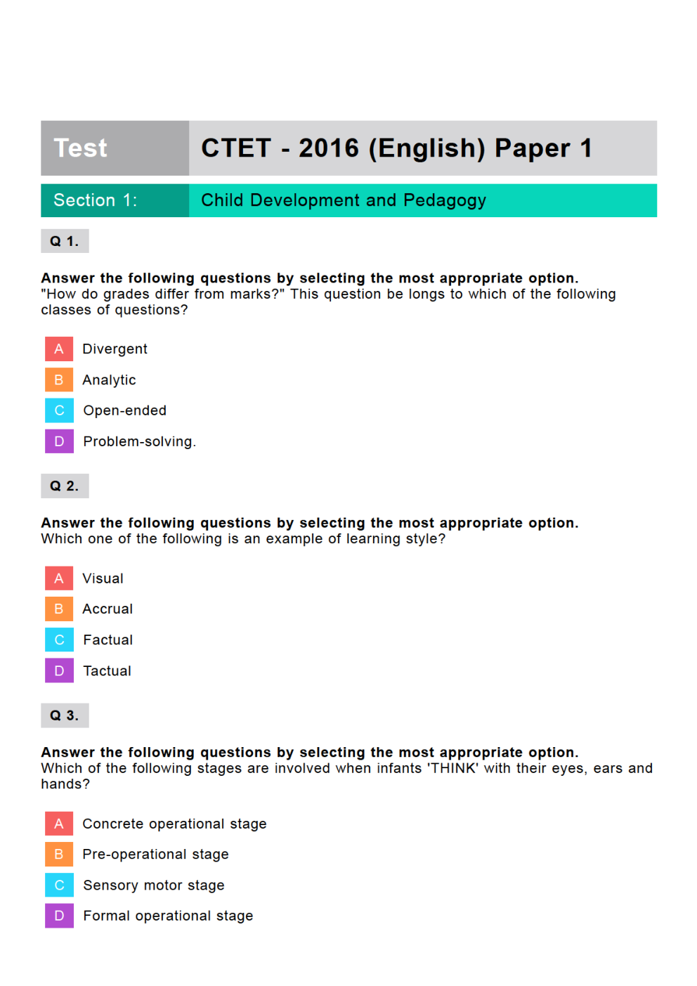 CTET Previous Year Paper With Answer Paper-1 2016 - Page 2