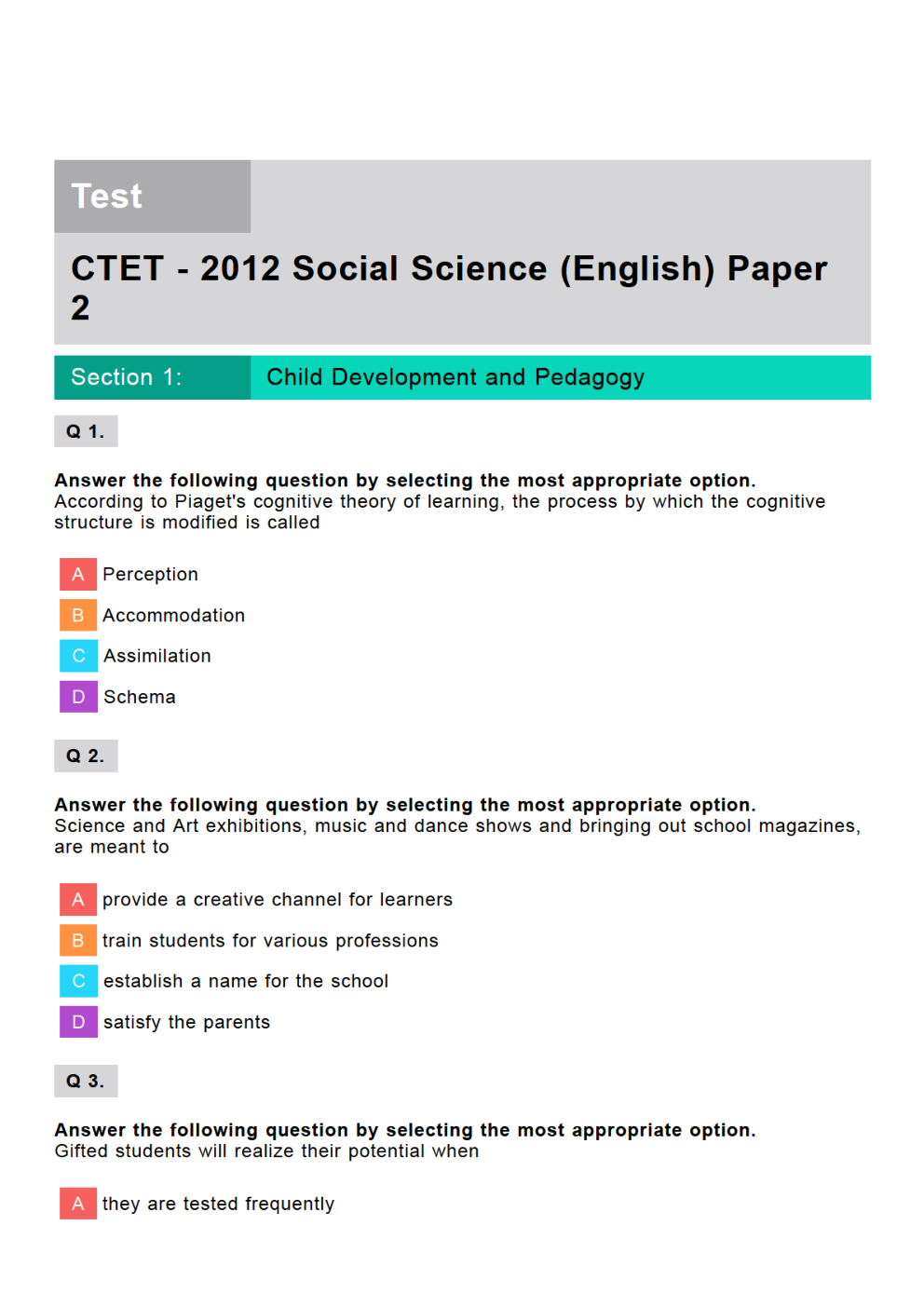 CTET Social Science Previous Year Paper With Answer Paper-2 2012 - Page 2