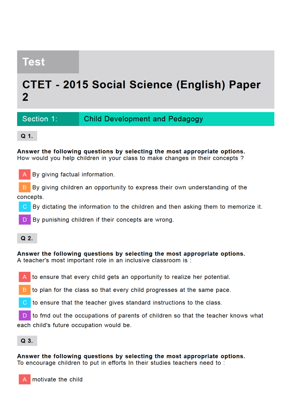 CTET Social Science Previous Year Paper With Answer Paper-2 2015 - Page 2