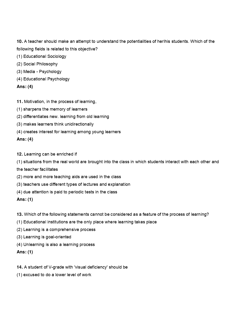 CTET Teacher Eligibility Test Child Pegagogy & English Language Solved Question Paper - Page 4