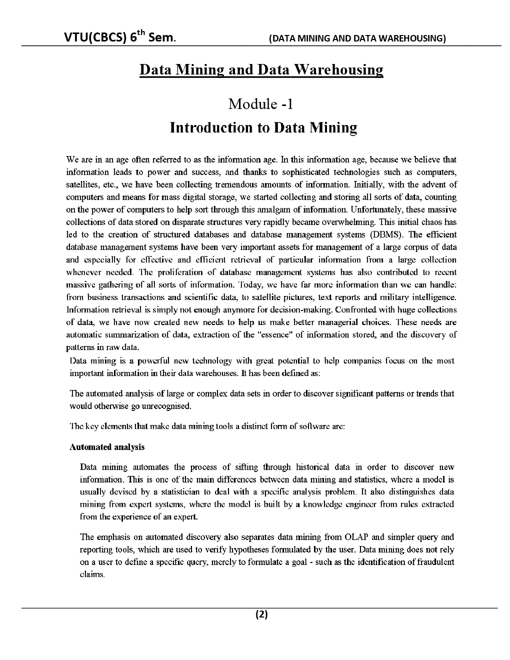 Data Mining And Data Warehousing For VTU BE 6th Sem Computer Science Engineering - Page 3