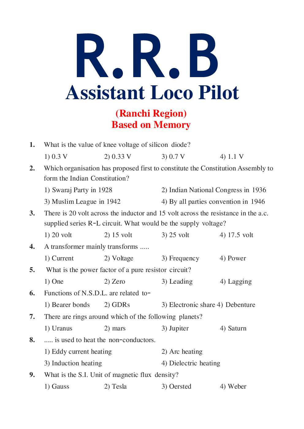 RRB ALP Previous Year Paper With Answer (Ranchi) - Page 2