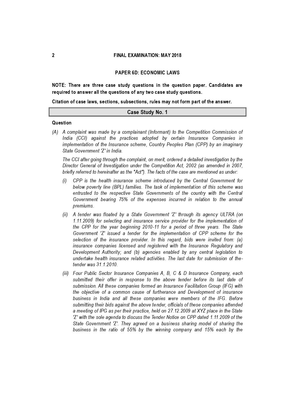 CA Final Economic Law Previous Year Question Paper With Answer May 2018 - Page 2
